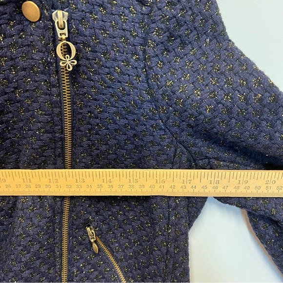 QMack Metallic Tweed Navy Blue Moto Jacket with Working Pockets Size Medium - Picture 12 of 16